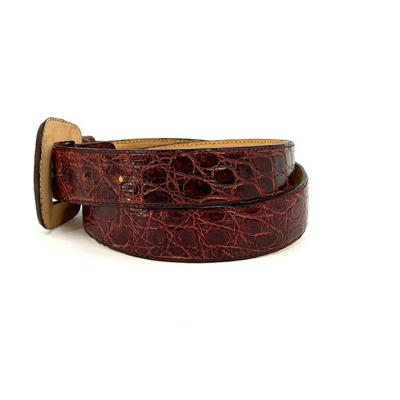 Vintage 90s Reddish Brown Genuine Crocodile Skin Minimalist Buckle Belt main image 9